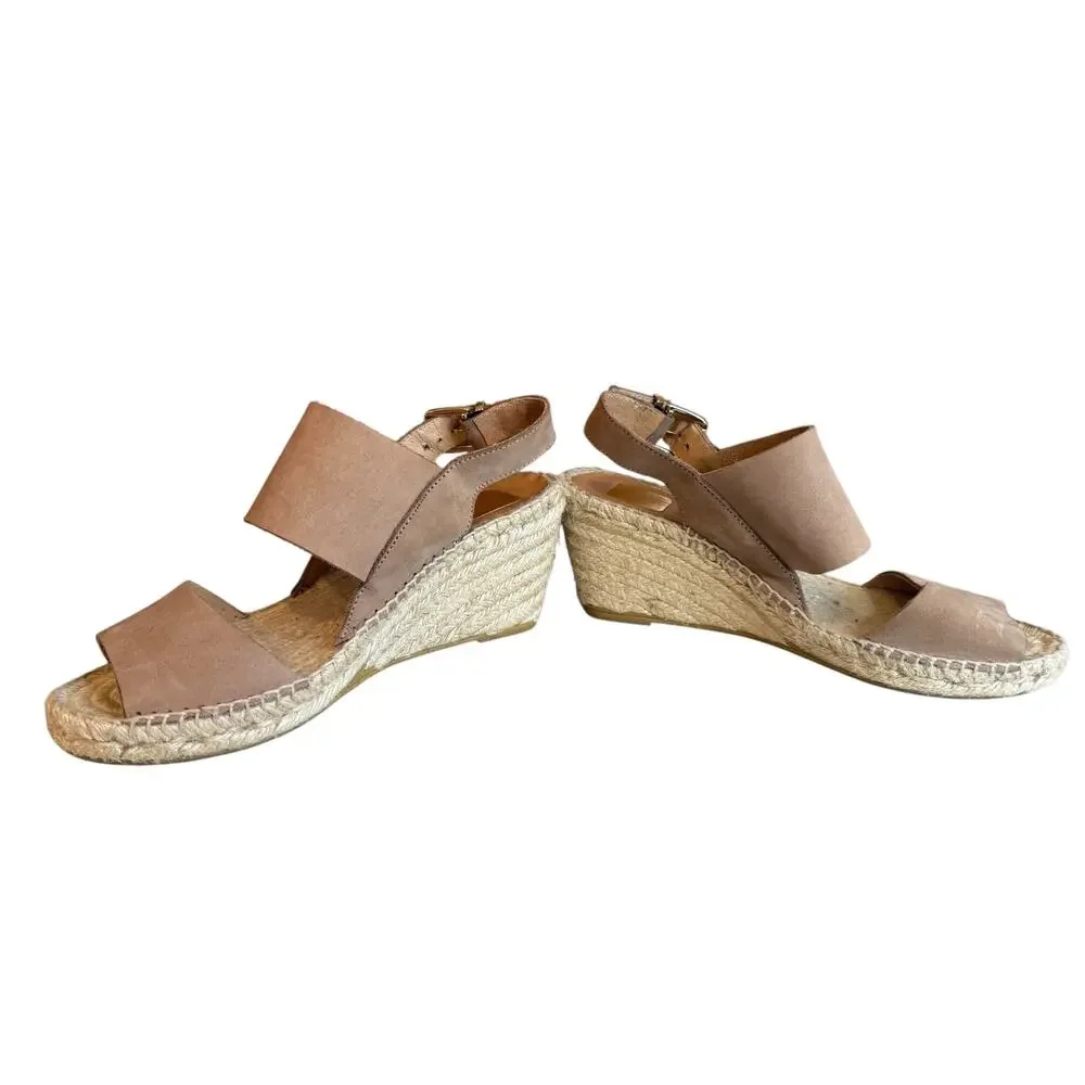 Kanna Espadrille Low Platform Wedge Sandals Tan Suede 7.5